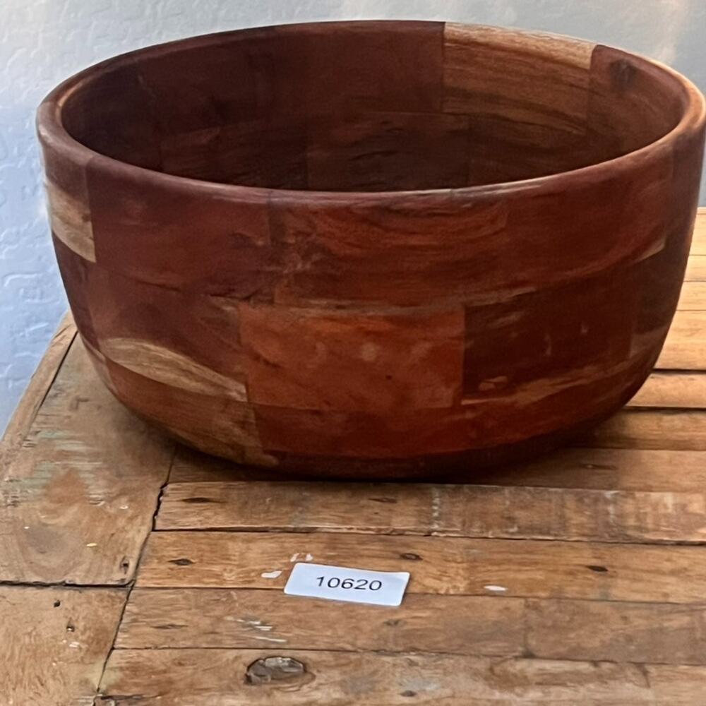 Large Acacia Wood Bowl Decor Serving Bowl 12.5" Tonal Hardwood Strips - Picture 12 of 12